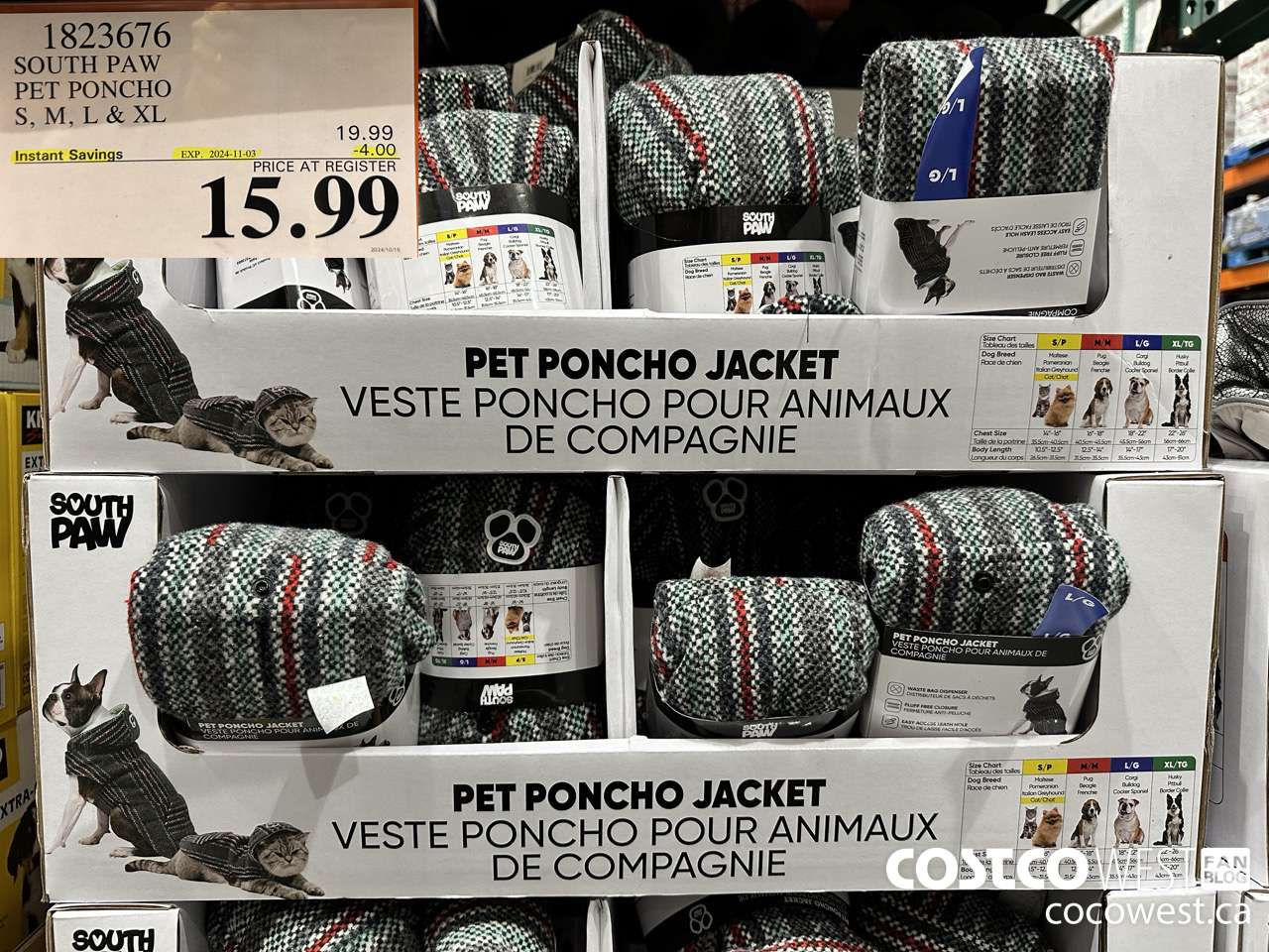 1823676 SOUTH PAW PET PONCHO S, M, L & XL ($4.00 INSTANT SAVINGS EXPIRES ON 2024-11-03) $15.99