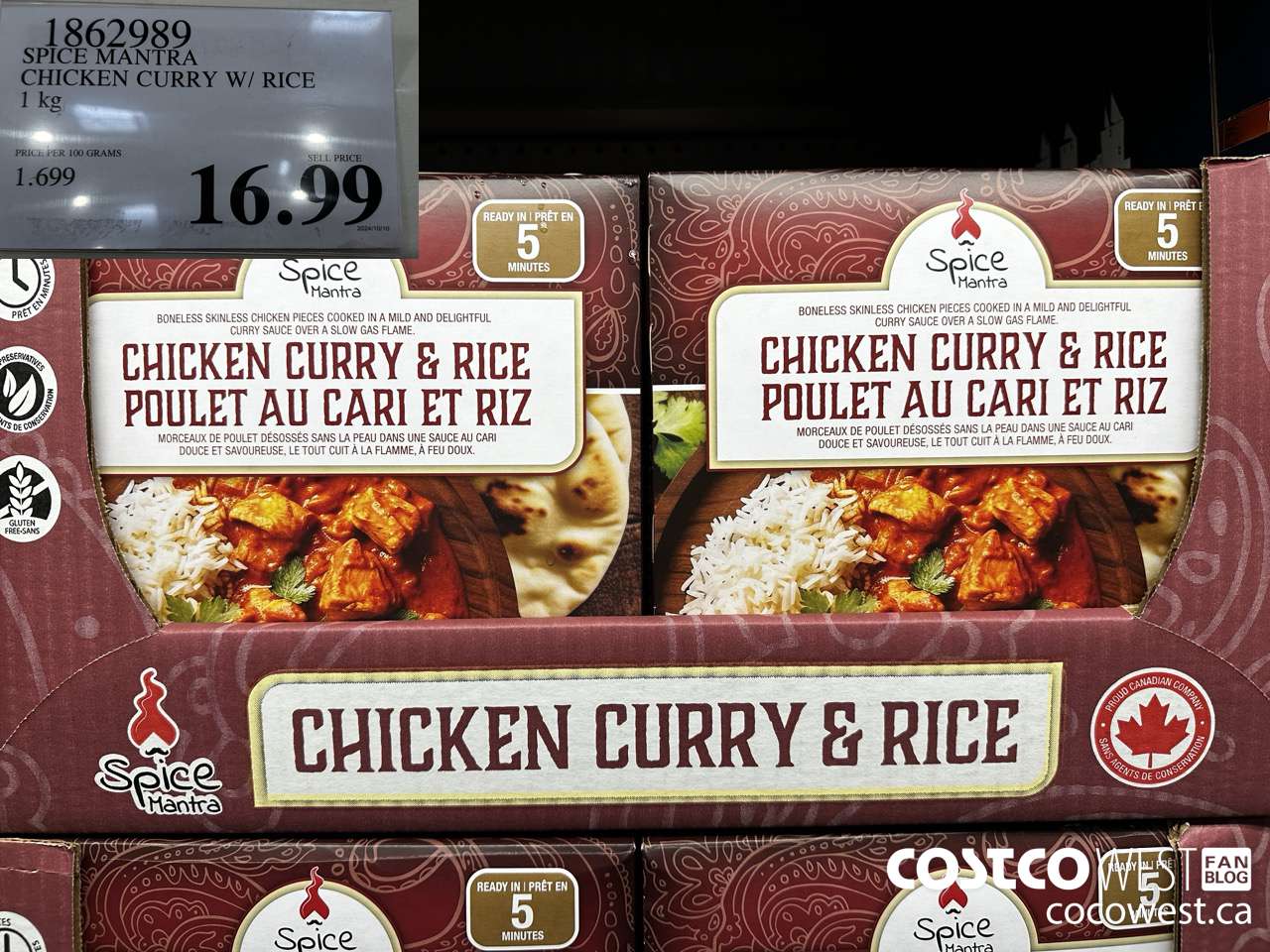 1862989 SPICE MANTRA CHICKEN CURRY W/RICE 1KG $16.99