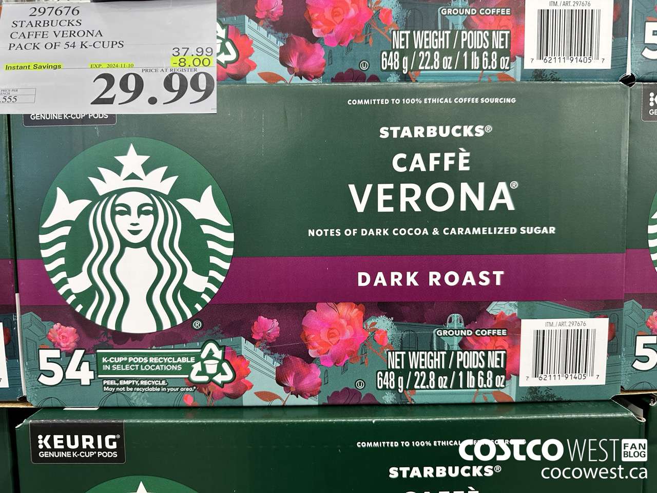 297676 STARBUCKS CAFFE VERONA K-CUPS 54 COUNT ($8.00 INSTANT SAVINGS EXPIRES ON 2024-11-10) $29.99