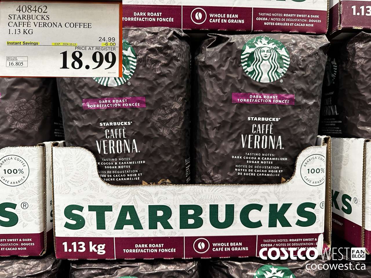 408462 STARBUCKS VERONA 1.13 KG ($6.00 INSTANT SAVINGS EXPIRES ON 2024-10-13) $18.99