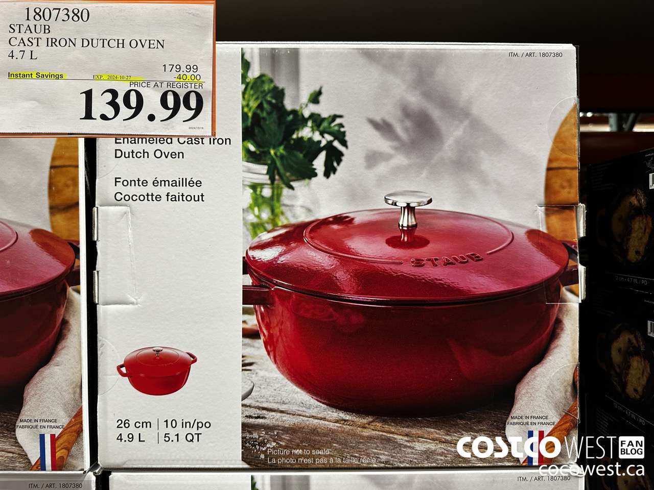1807380 STAUB CAST IRON DUTCH OVEN 4.7L ($40.00 INSTANT SAVINGS EXPIRES ON 2024-10-27) $139.99