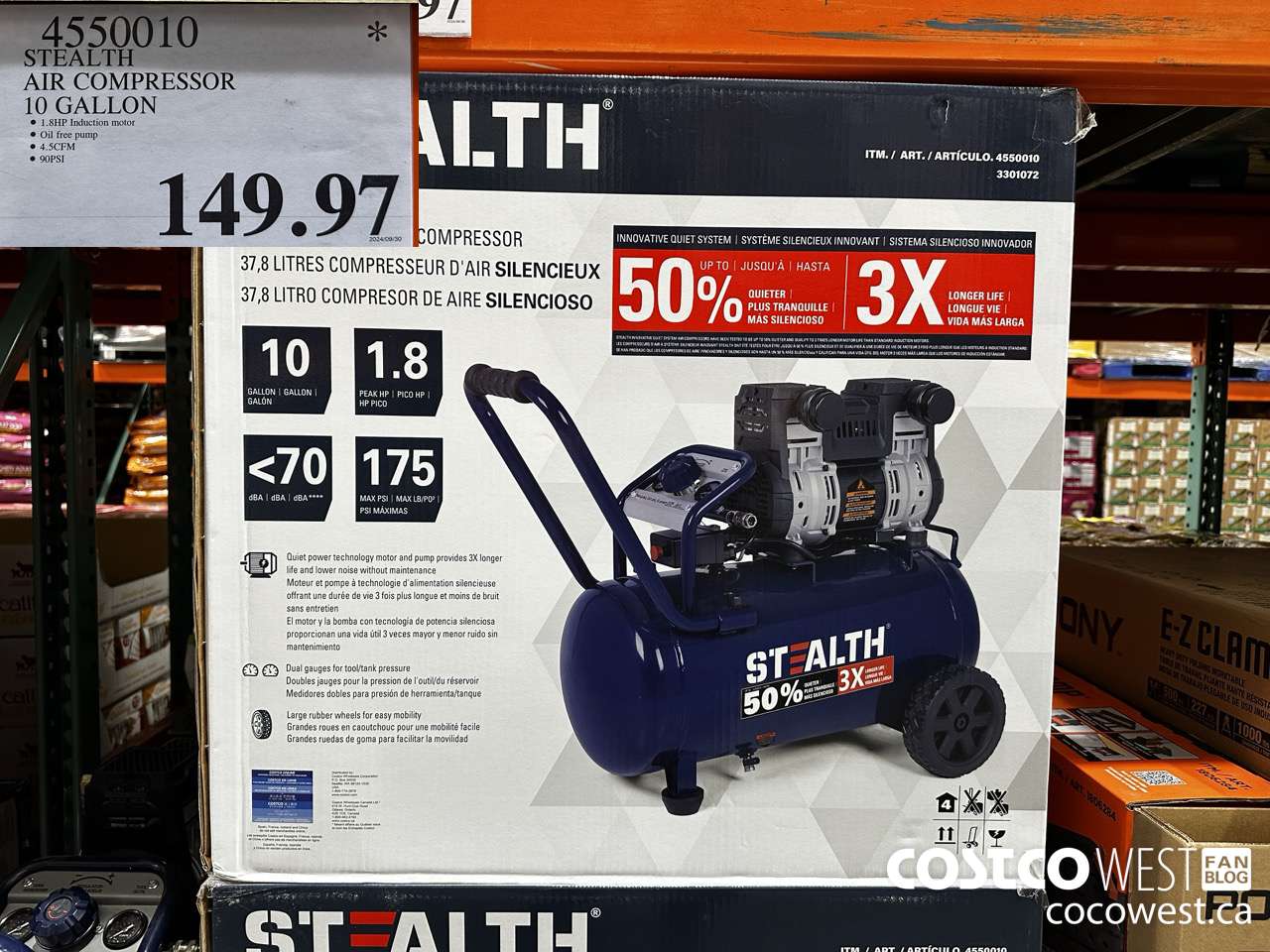 4550010 STEALTH AIR COMPRESSOR 10 GALLON $149.97