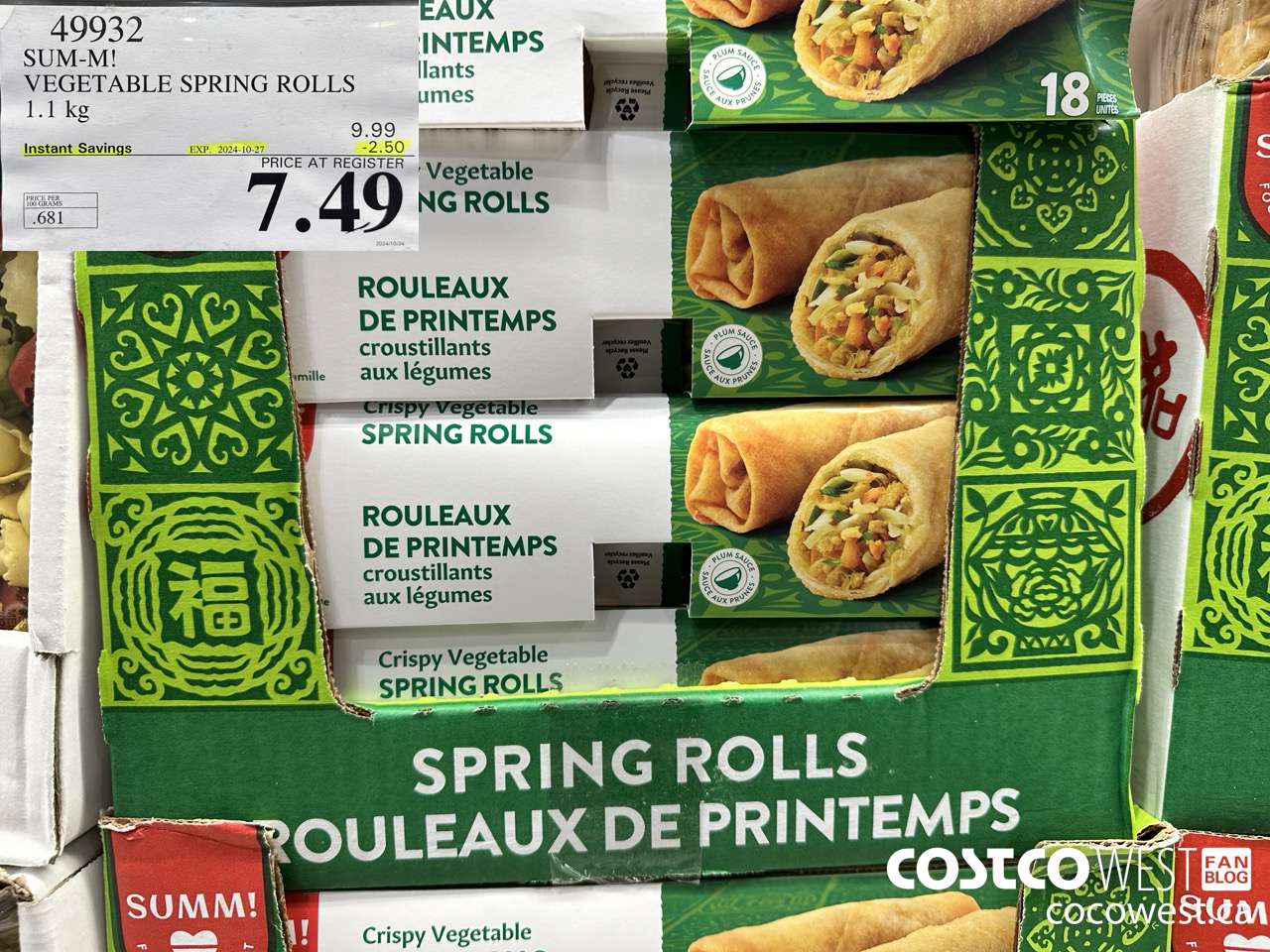 49932 SUM-M! VEGETABLE SPRING ROLL 1 kg ($2.50 INSTANT SAVINGS EXPIRES ON 2024-10-27) $7.49