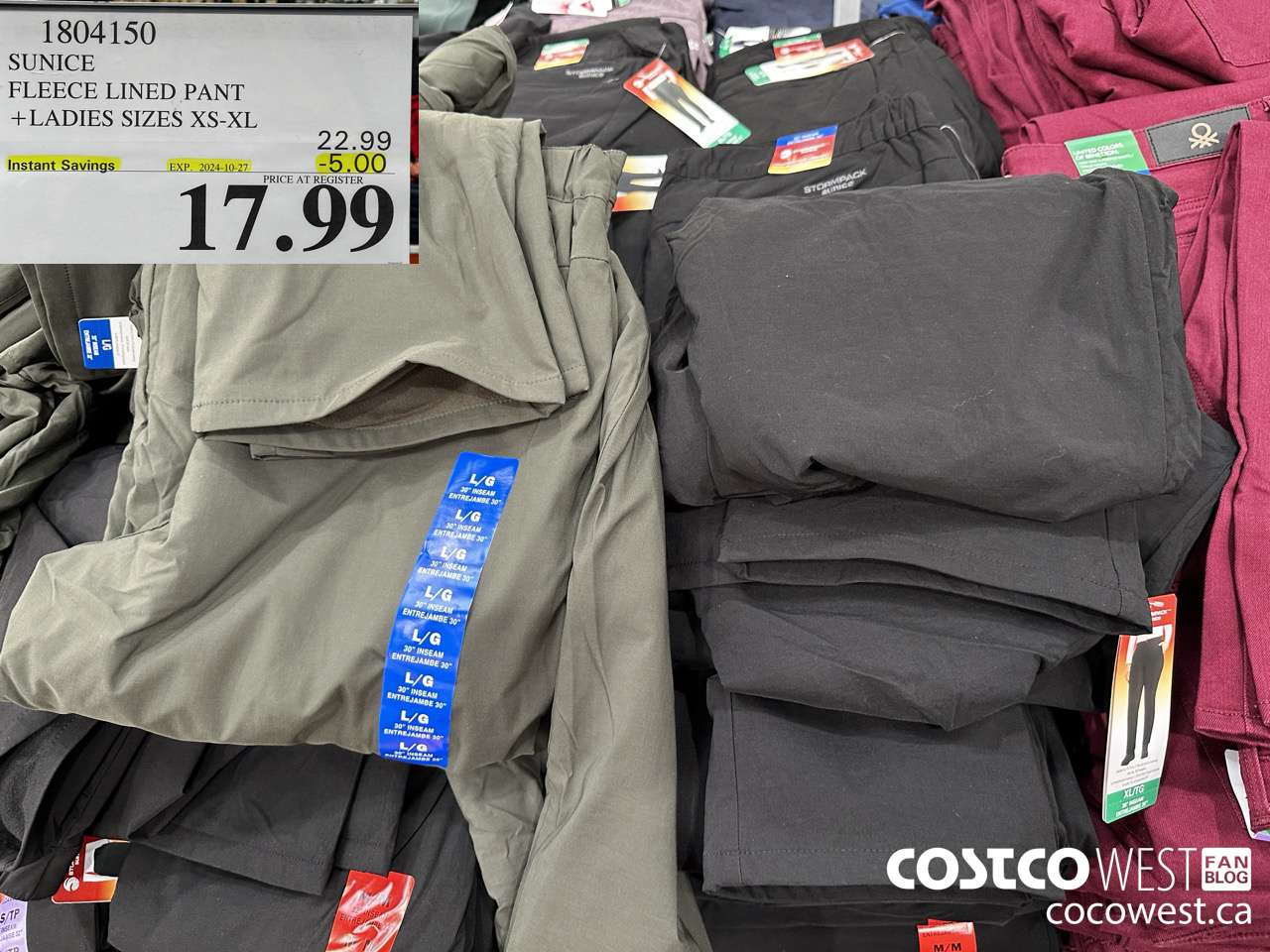 1804150 SUNICE FLEECE LINED PANT LADIES SIZES XS-XL ($5.00 INSTANT SAVINGS EXPIRES ON 2024-10-27) $17.99