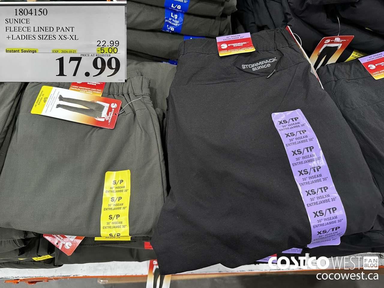 1804150 SUNICE FLEECE LINED PANT LADIES SIZES XS-XL ($5.00 INSTANT SAVINGS EXPIRES ON 2024-10-27) $17.99