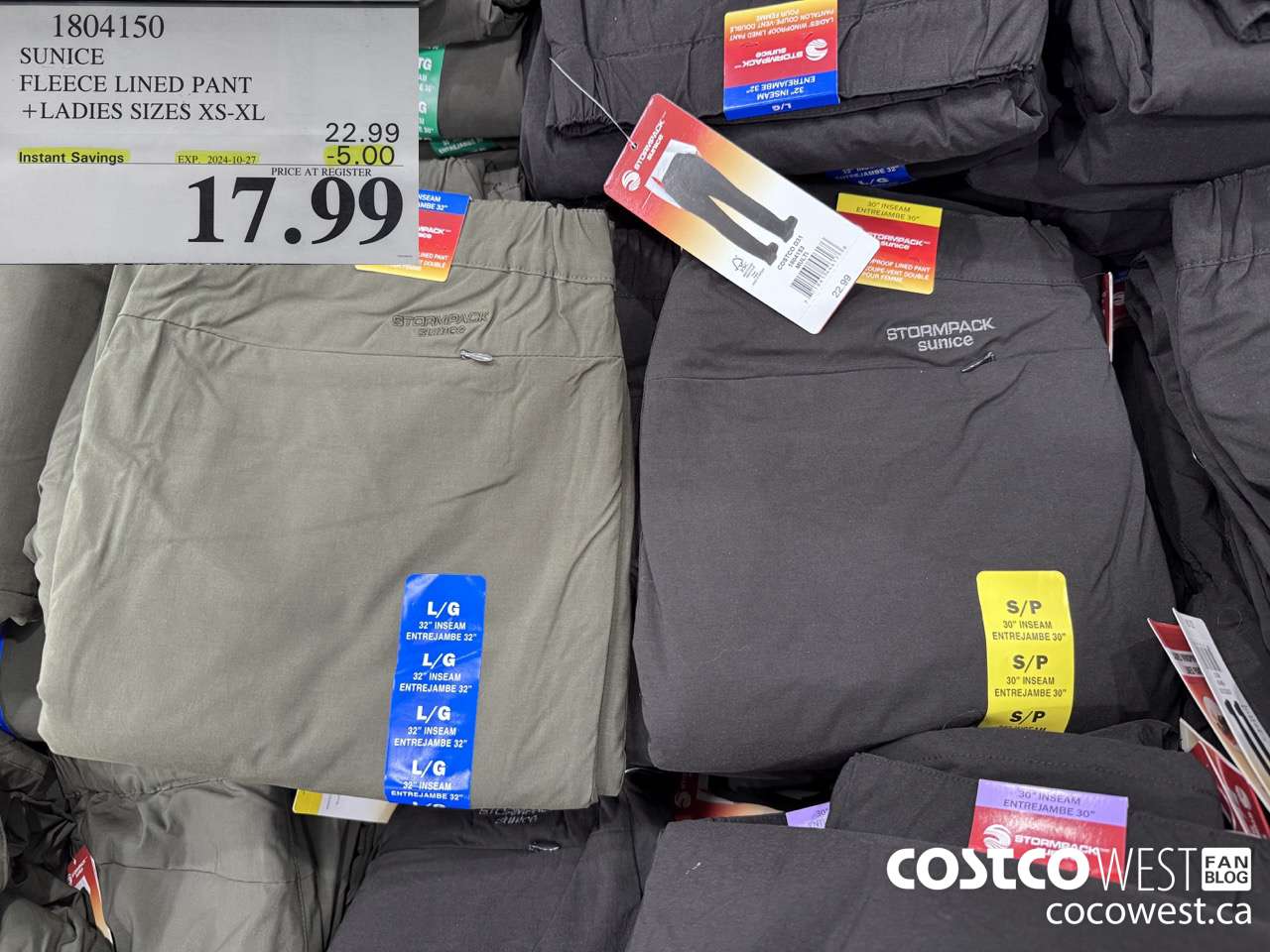 1804150 SUNICE FLEECE LINED PANT LADIES SIZES XS-XL ($5.00 INSTANT SAVINGS EXPIRES ON 2024-10-27) $17.99