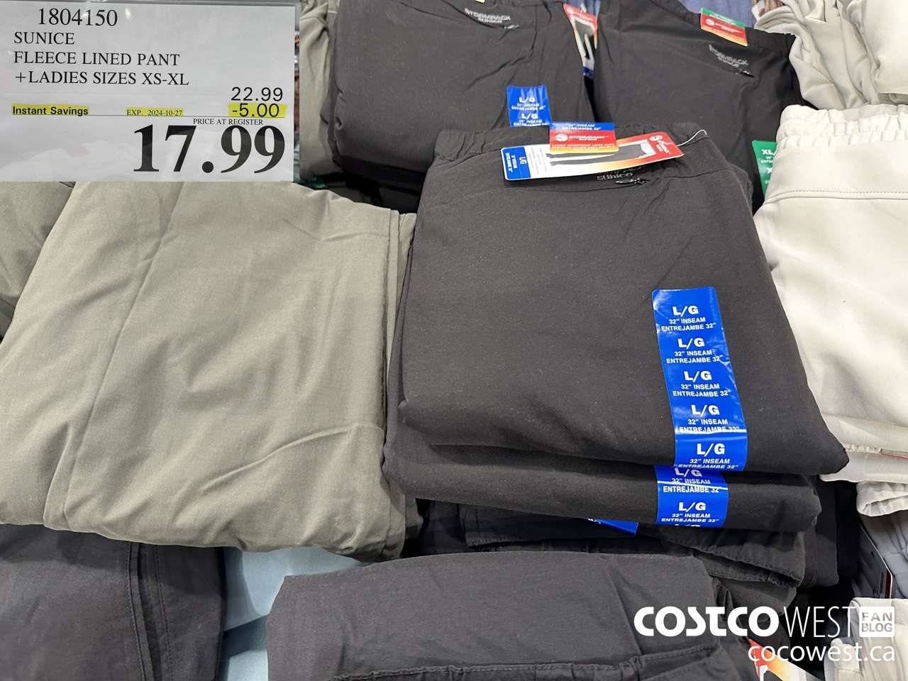 1804150 SUNICE FLEECE LINED PANT LADIES SIZES XS-XL ($5.00 INSTANT SAVINGS EXPIRES ON 2024-10-27) $17.99