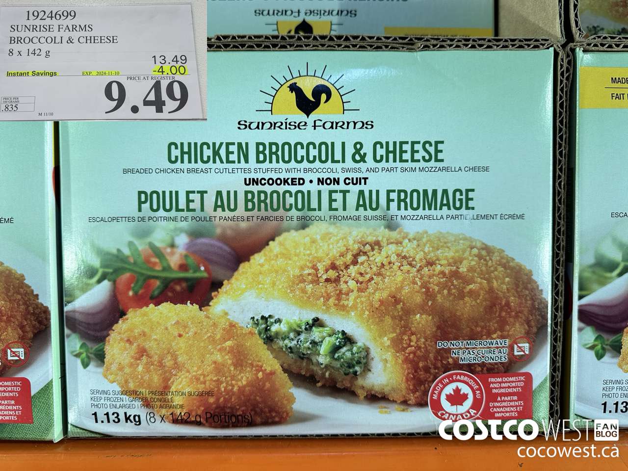 1924699 SUNRISE FARMS BROCCOLI & CHEESE 8 X 142 G ($4.00 INSTANT SAVINGS EXPIRES ON 2024-11-10) $9.49