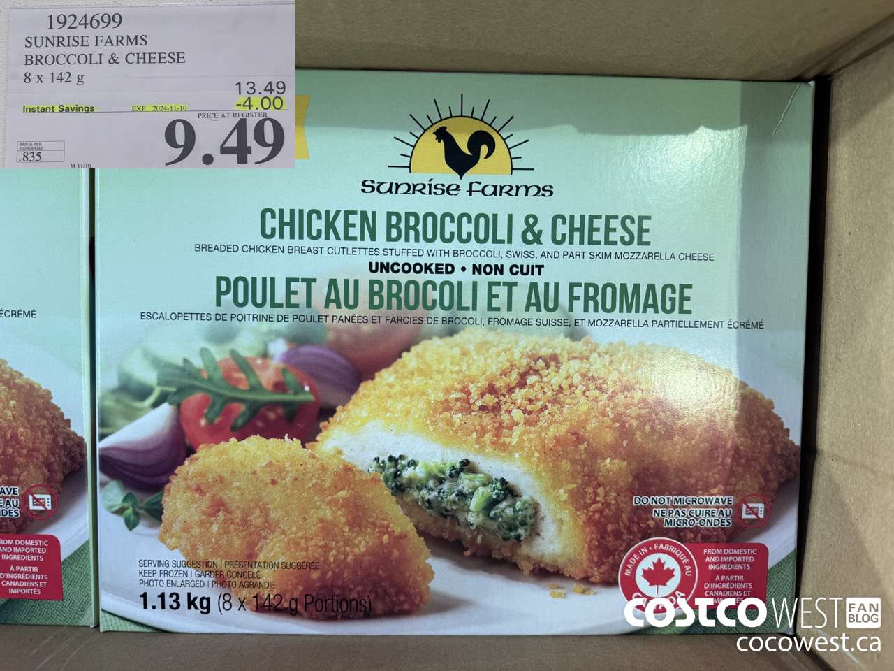 1924699 SUNRISE FARMS BROCCOLI & CHEESE 8 X 142 G ($4.00 INSTANT SAVINGS EXPIRES ON 2024-11-10) $9.49