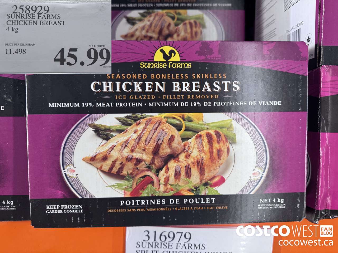 258929 SUNRISE FARMS CHICKEN BREAST 4 kg $45.99