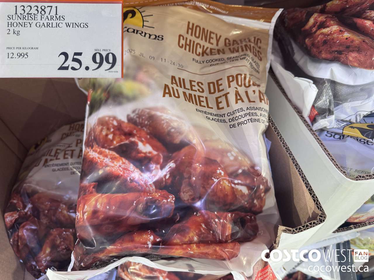 1323871 SUNRISE FARMS HONEY GARLIC WINGS 2 kg $25.99