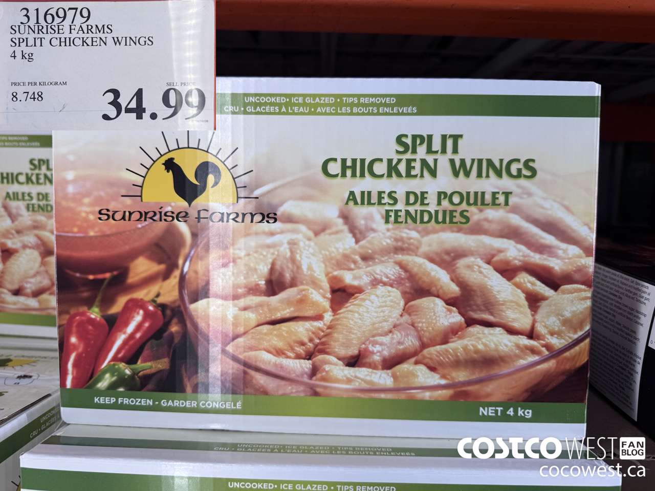 316979 SUNRISE FARMS SPLIT CHICKEN WINGS 4 kg $34.99