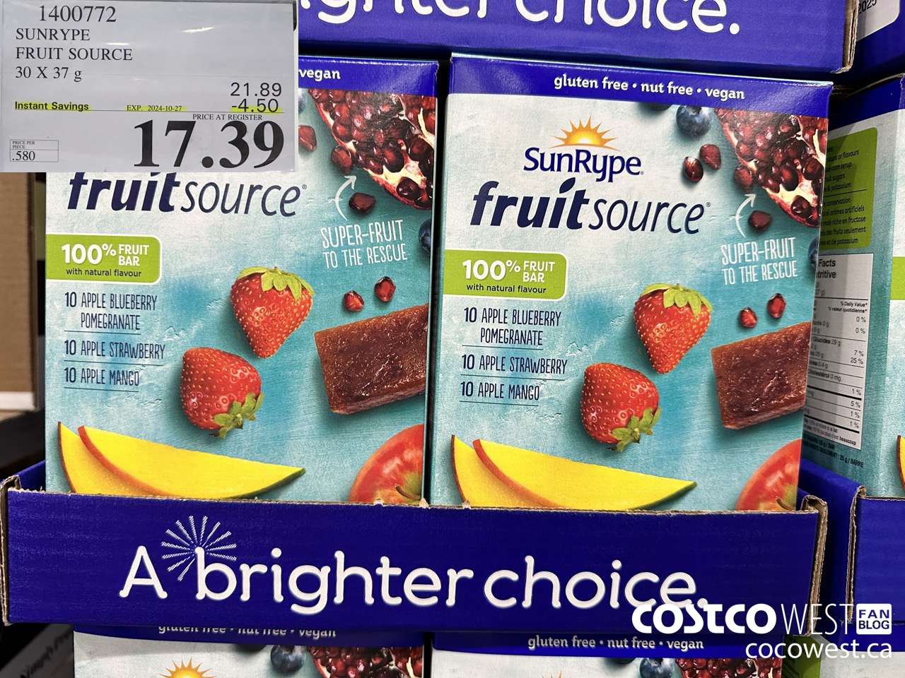 1400772 SUNRYPE FRUIT SOURCE 30 X 37 G ($4.50 INSTANT SAVINGS EXPIRES ON 2024-10-27) $17.39