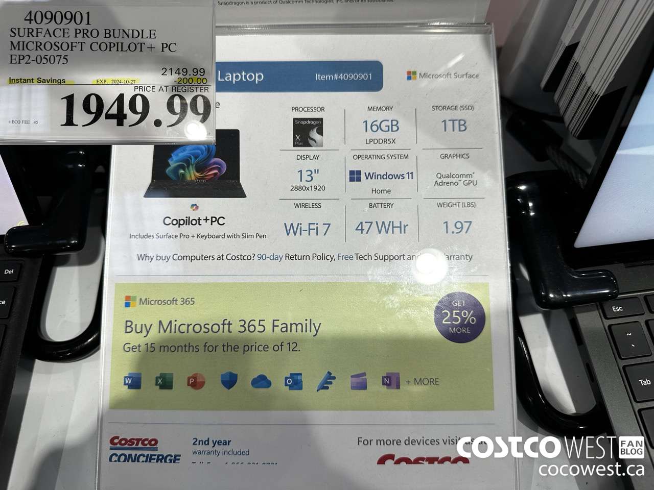4090901 SURFACE PRO BUNDLE MICROSOFT COPILOT + PC EP2-05075 ($200.00 INSTANT SAVINGS EXPIRES ON 2024-10-27) $1949.99