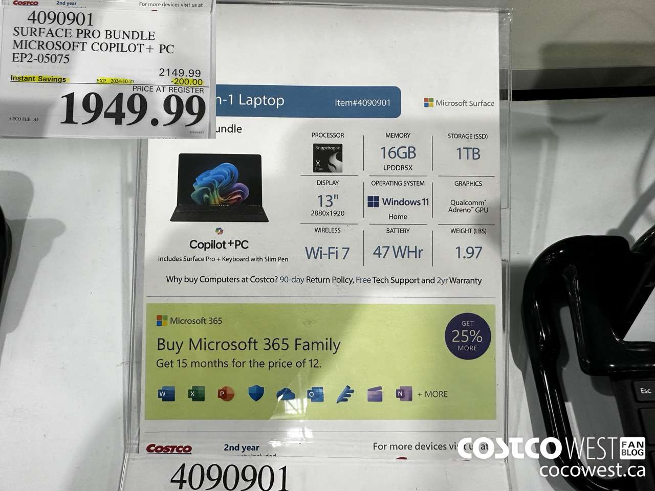 4090901 SURFACE PRO BUNDLE MICROSOFT COPILOT + PC EP2-05075 ($200.00 INSTANT SAVINGS EXPIRES ON 2024-10-27) $1949.99