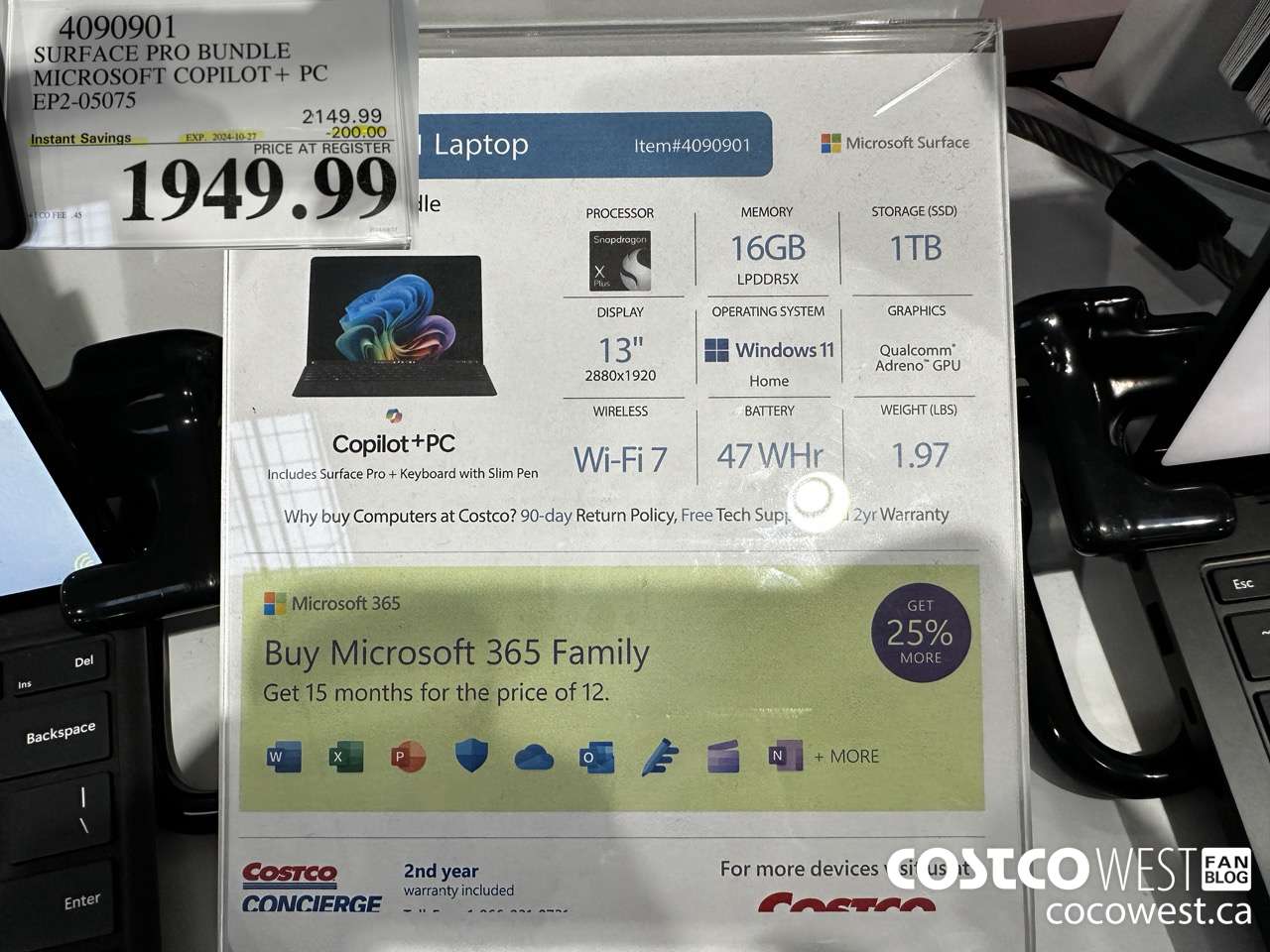 4090901 SURFACE PRO BUNDLE MICROSOFT COPILOT + PC EP2-05075 ($200.00 INSTANT SAVINGS EXPIRES ON 2024-10-27) $1949.99