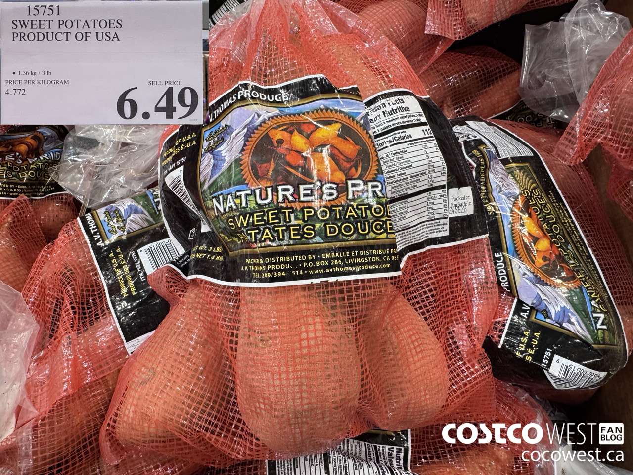 15751 SWEET POTATOES PRODUCT OF USA $6.49