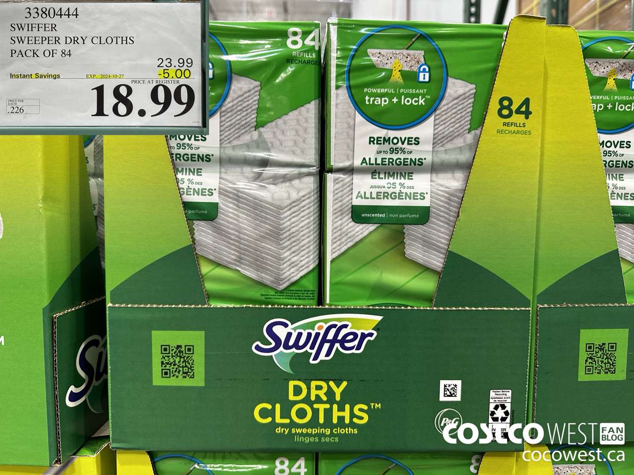 3380444 SWIFFER SWEEPER DRY CLOTHS PACK OF 84 ($5.00 INSTANT SAVINGS EXPIRES ON 2024-10-27) $18.99