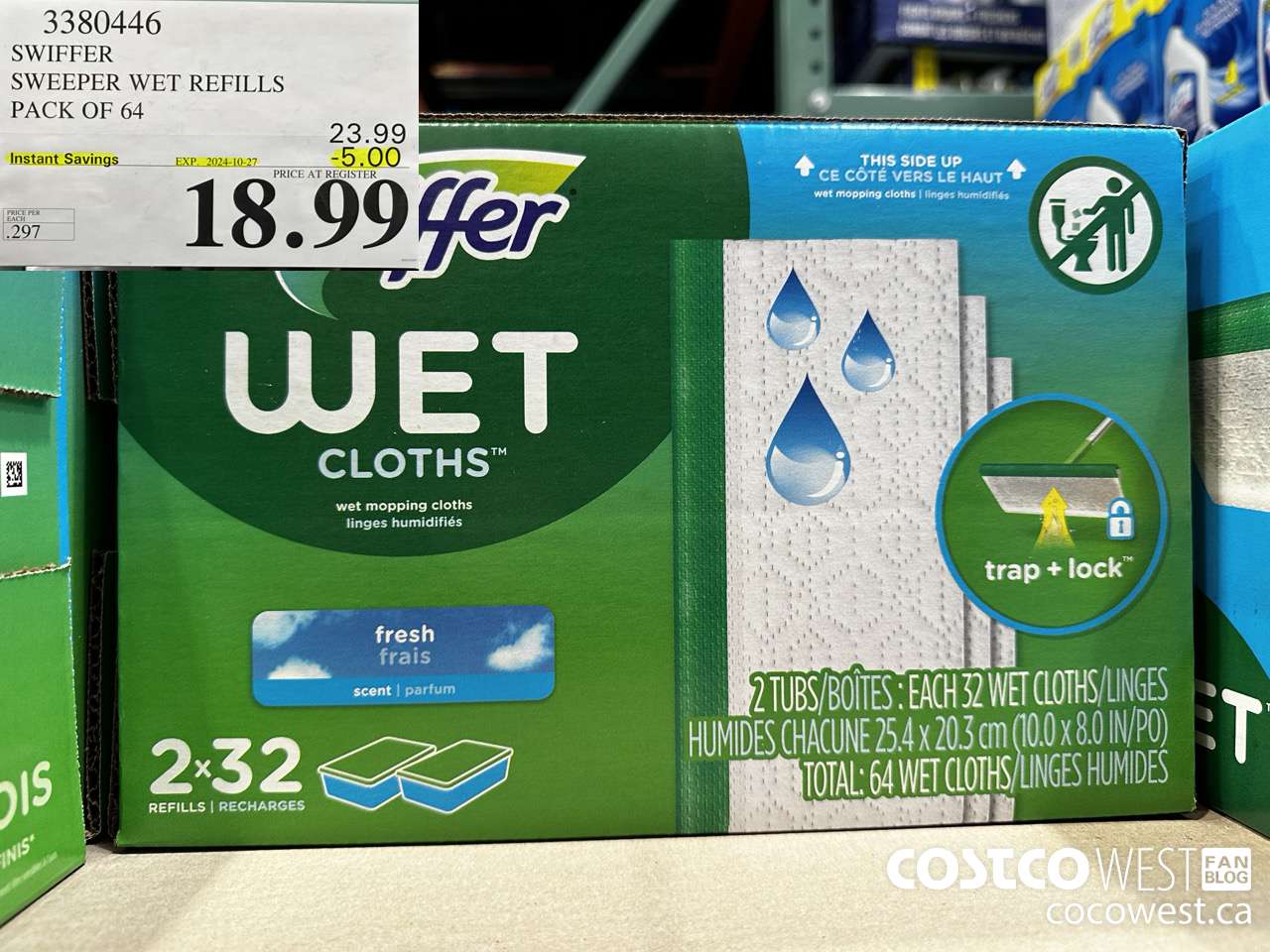 3380446 SWIFFER SWEEPER WET REFILLS PACK OF 64 ($5.00 INSTANT SAVINGS EXPIRES ON 2024-10-27) $18.99