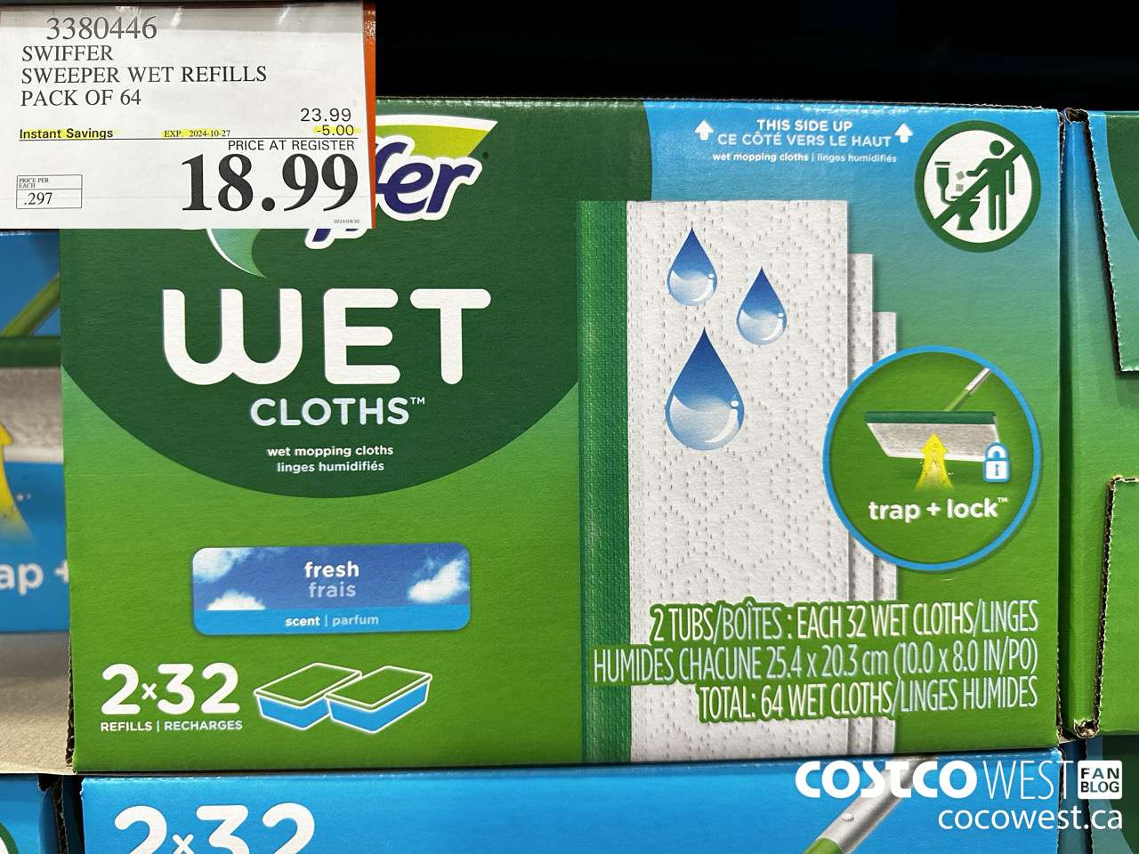 3380446 SWIFFER SWEEPER WET REFILLS PACK OF 64 ($5.00 INSTANT SAVINGS EXPIRES ON 2024-10-27) $18.99