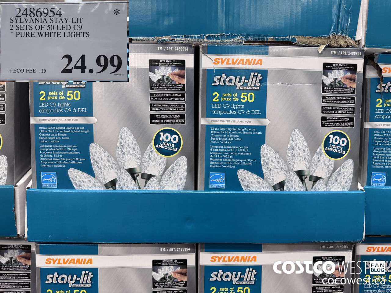 2486954 SYLVANIA STAY-LIT 2 SETS OF 50 LED C9 PURE WHITE $24.99