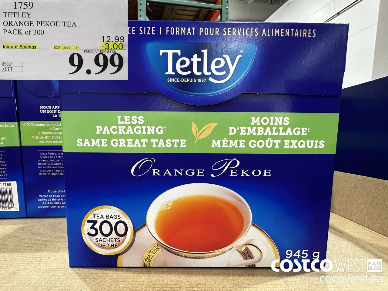 1759 TETLEY ORANGE PEKEO TEA PACK OF 300 ($3.00 INSTANT SAVINGS EXPIRES ON 2024-10-27) $9.99