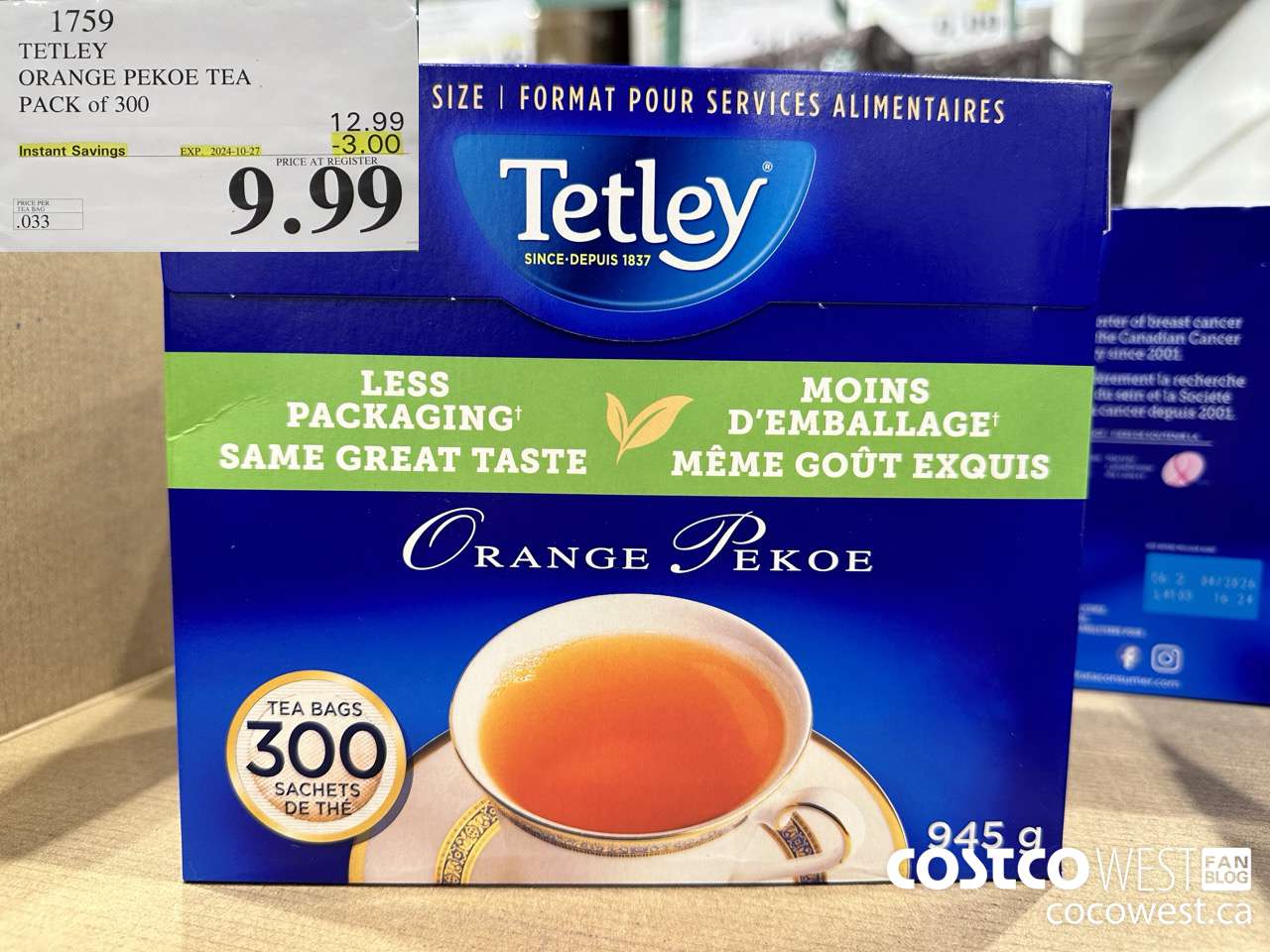 1759 TETLEY ORANGE PEKEO TEA PACK OF 300 ($3.00 INSTANT SAVINGS EXPIRES ON 2024-10-27) $9.99