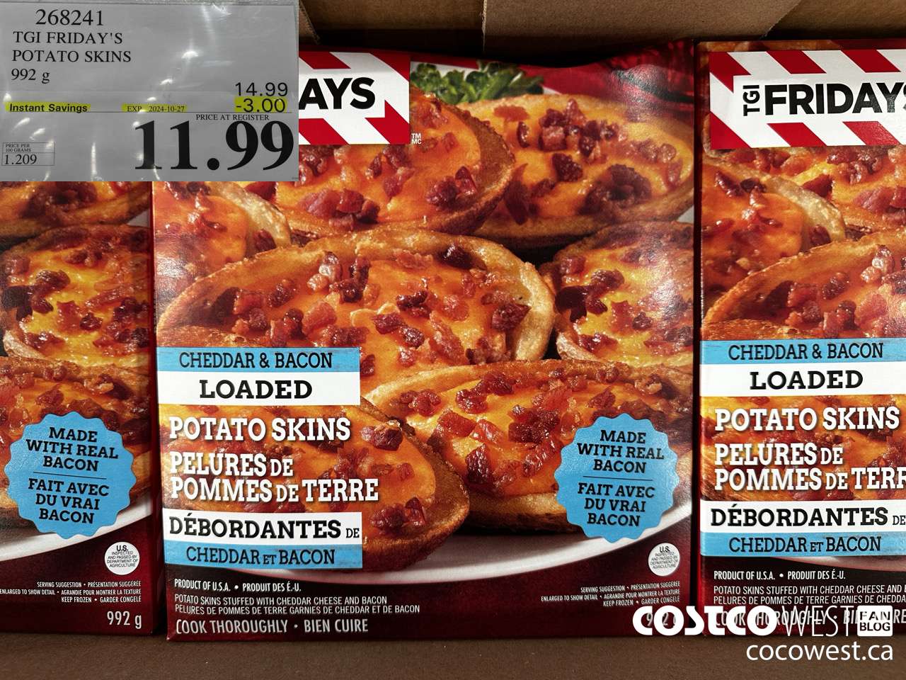 268241 TGI FRIDAY'S POTATO SKINS 992 G ($3.00 INSTANT SAVINGS EXPIRES ON 2024-10-27) $11.99