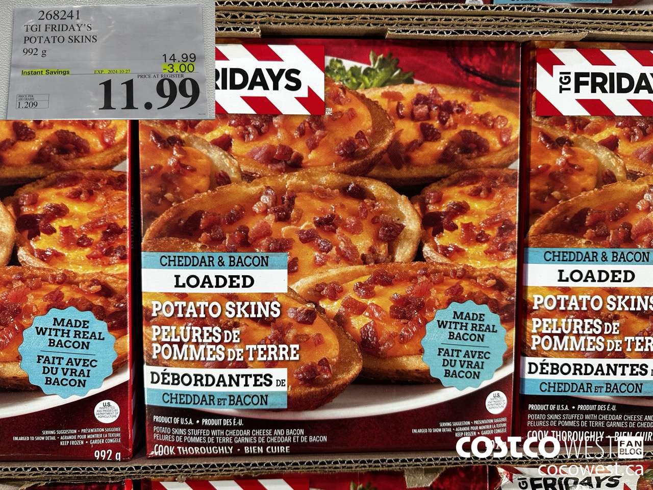 268241 TGI FRIDAY'S POTATO SKINS 992 G ($3.00 INSTANT SAVINGS EXPIRES ON 2024-10-27) $11.99