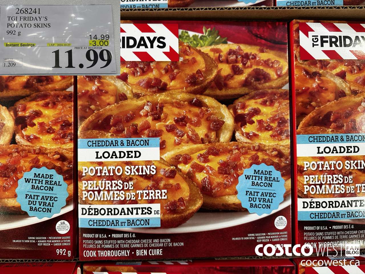 268241 TGI FRIDAY'S POTATO SKINS 992 G ($3.00 INSTANT SAVINGS EXPIRES ON 2024-10-27) $11.99