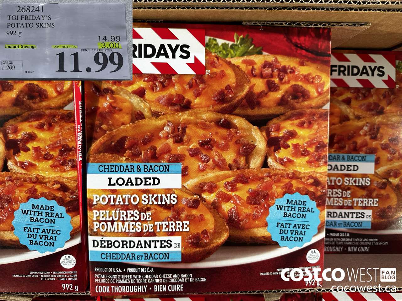 268241 TGI FRIDAY'S POTATO SKINS 992 G ($3.00 INSTANT SAVINGS EXPIRES ON 2024-10-27) $11.99