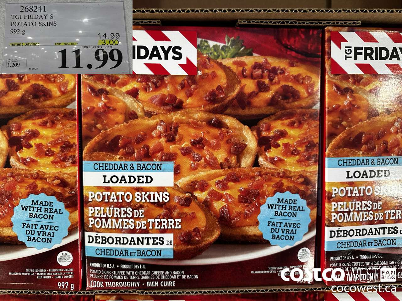 268241 TGI FRIDAY'S POTATO SKINS 992 G ($3.00 INSTANT SAVINGS EXPIRES ON 2024-10-27) $11.99