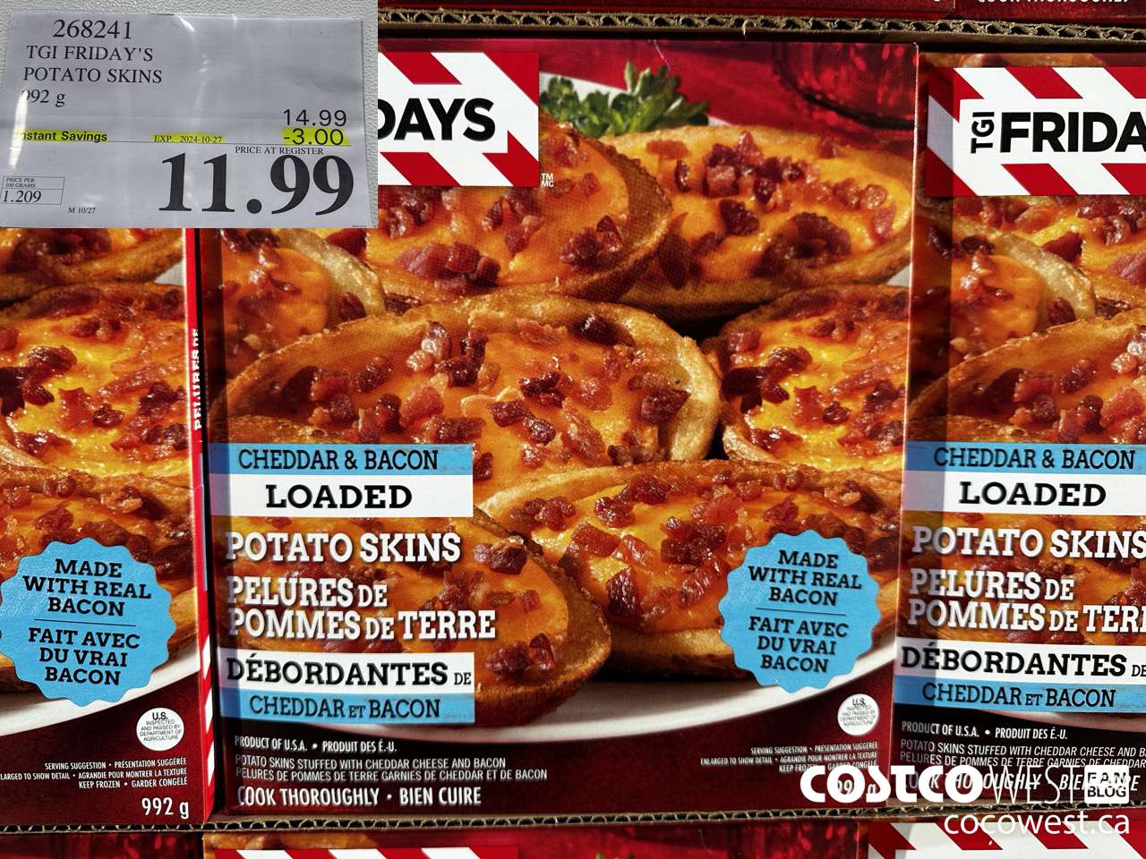 268241 TGI FRIDAY'S POTATO SKINS 992 G ($3.00 INSTANT SAVINGS EXPIRES ON 2024-10-27) $11.99