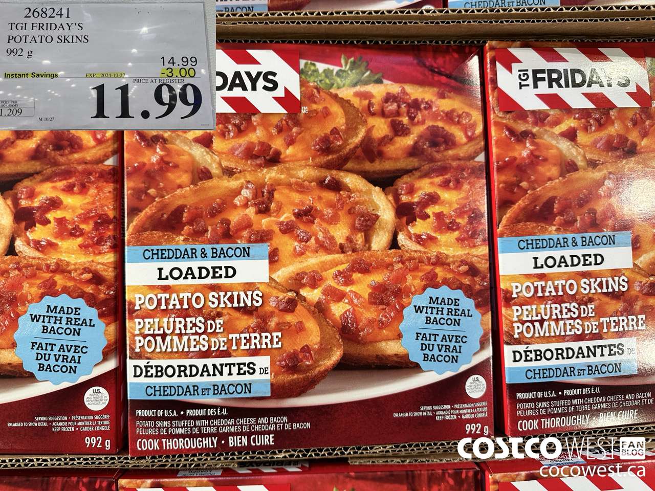 268241 TGI FRIDAY'S POTATO SKINS 992 G ($3.00 INSTANT SAVINGS EXPIRES ON 2024-10-27) $11.99