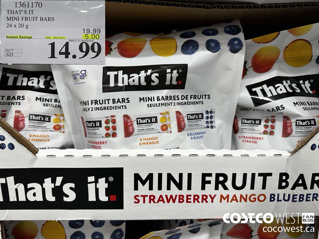 1361170 THAT'S IT MINI FRUIT BARS 24 x 20 g ($5.00 INSTANT SAVINGS EXPIRES ON 2024-10-27) $14.99
