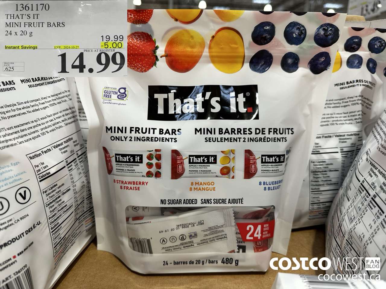 1361170 THAT'S IT MINI FRUIT BARS 24 x 20 g ($5.00 INSTANT SAVINGS EXPIRES ON 2024-10-27) $14.99