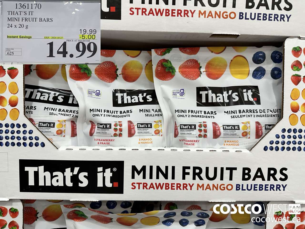 1361170 THAT'S IT MINI FRUIT BARS 24 x 20 g ($5.00 INSTANT SAVINGS EXPIRES ON 2024-10-27) $14.99