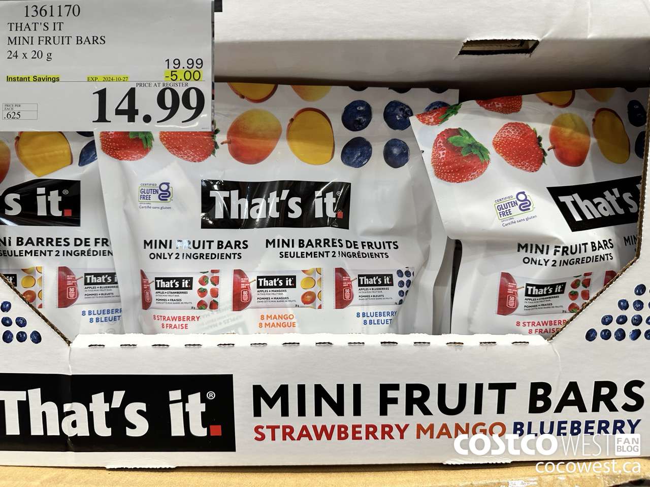 1361170 THAT'S IT MINI FRUIT BARS 24 x 20 g ($5.00 INSTANT SAVINGS EXPIRES ON 2024-10-27) $14.99