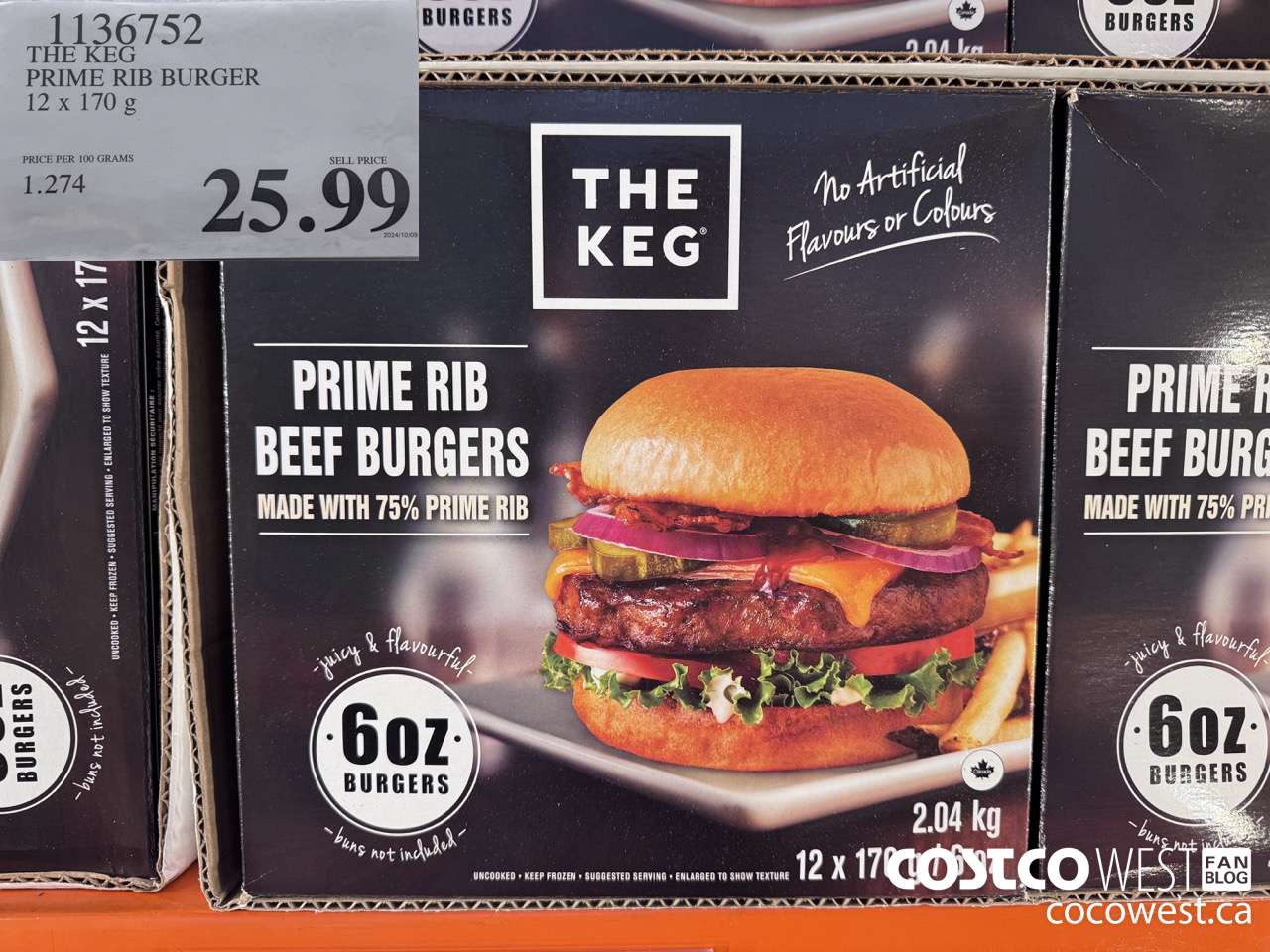 1136752 THE KEG PRIME RIB BURGER 12 X 170G $25.99