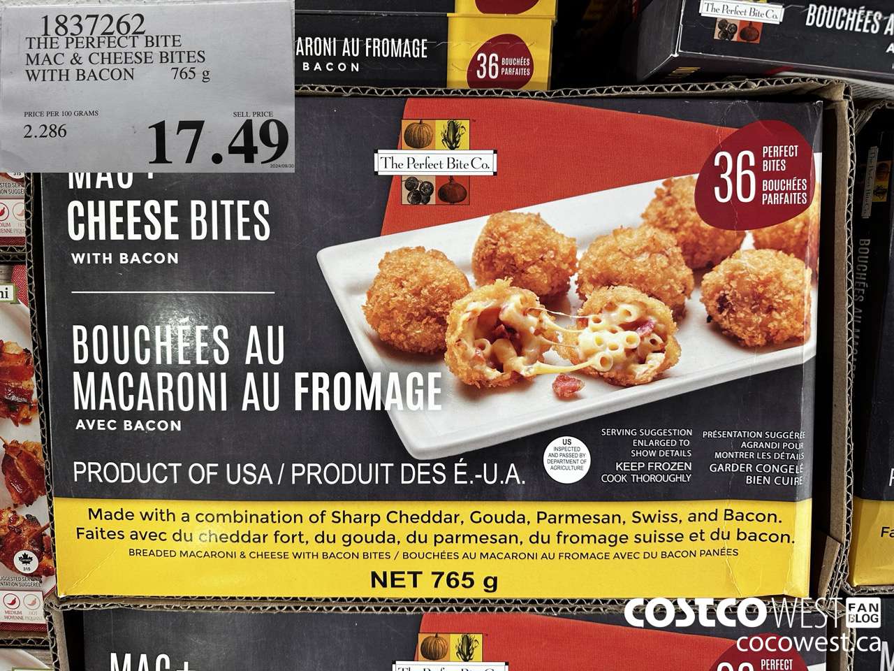 1837262 THE PERFECT BITE MAC & CHEESE BITES WITH BACON 765G $17.49