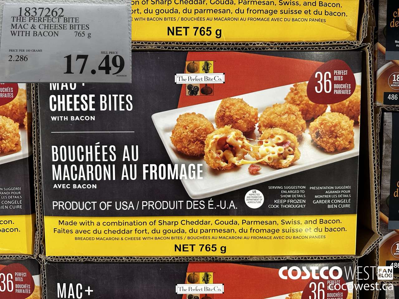 1837262 THE PERFECT BITE MAC & CHEESE BITES WITH BACON 765G $17.49