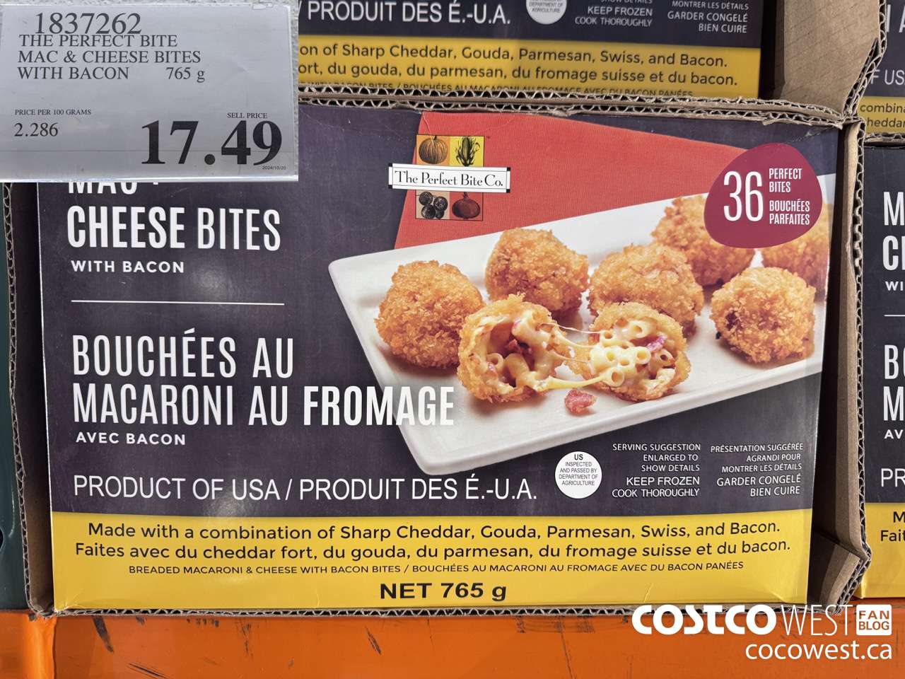 1837262 THE PERFECT BITE MAC & CHEESE BITES WITH BACON 765G $17.49