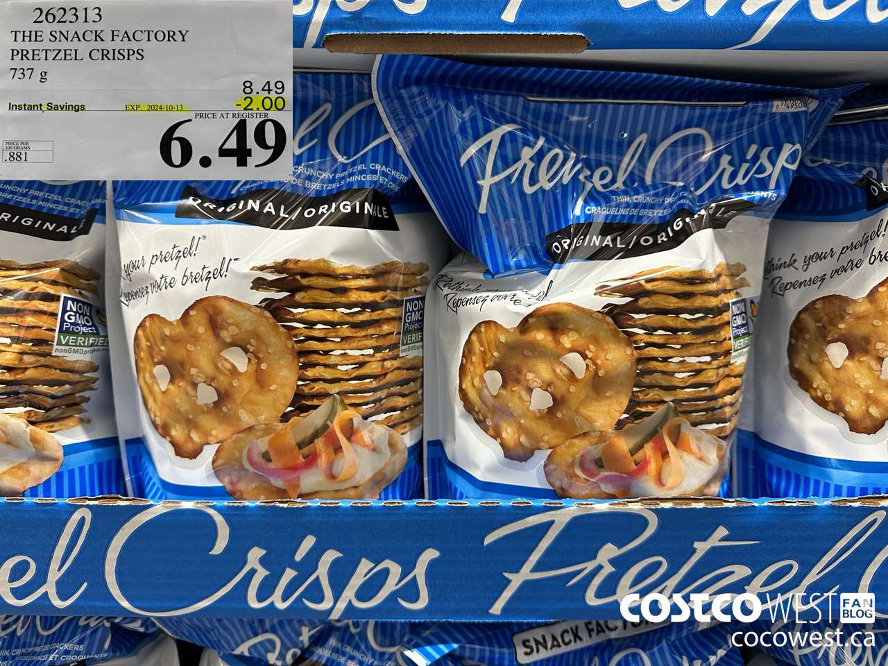 262313 THE SNACK FACTORY PRETZEL CRISPS 737 g ($2.00 INSTANT SAVINGS EXPIRES ON 2024-10-13) $6.49