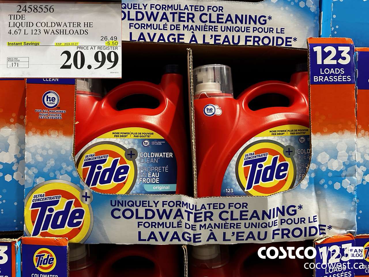 2458556 TIDE LIQUID COLDWATER HE 4.67 L 123 WASHLOADS ($5.50 INSTANT SAVINGS EXPIRES ON 2024-10-27) $20.99