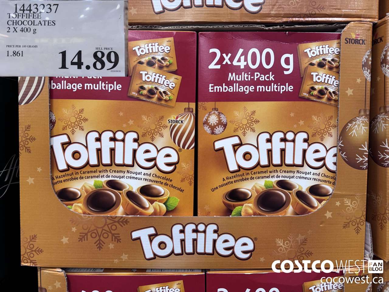 1443237 TOFFIFEE CHOCOLATES 2 x 400 g $14.89