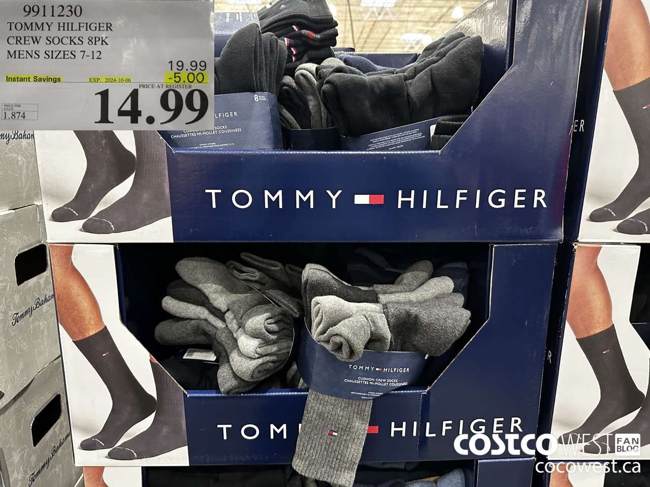 9911230 TOMMY HILFIGER CREW SOCKS 8PK MENS SIZES 7-12  ($5.00 INSTANT SAVINGS EXPIRES ON 2024-10-06) $14.99