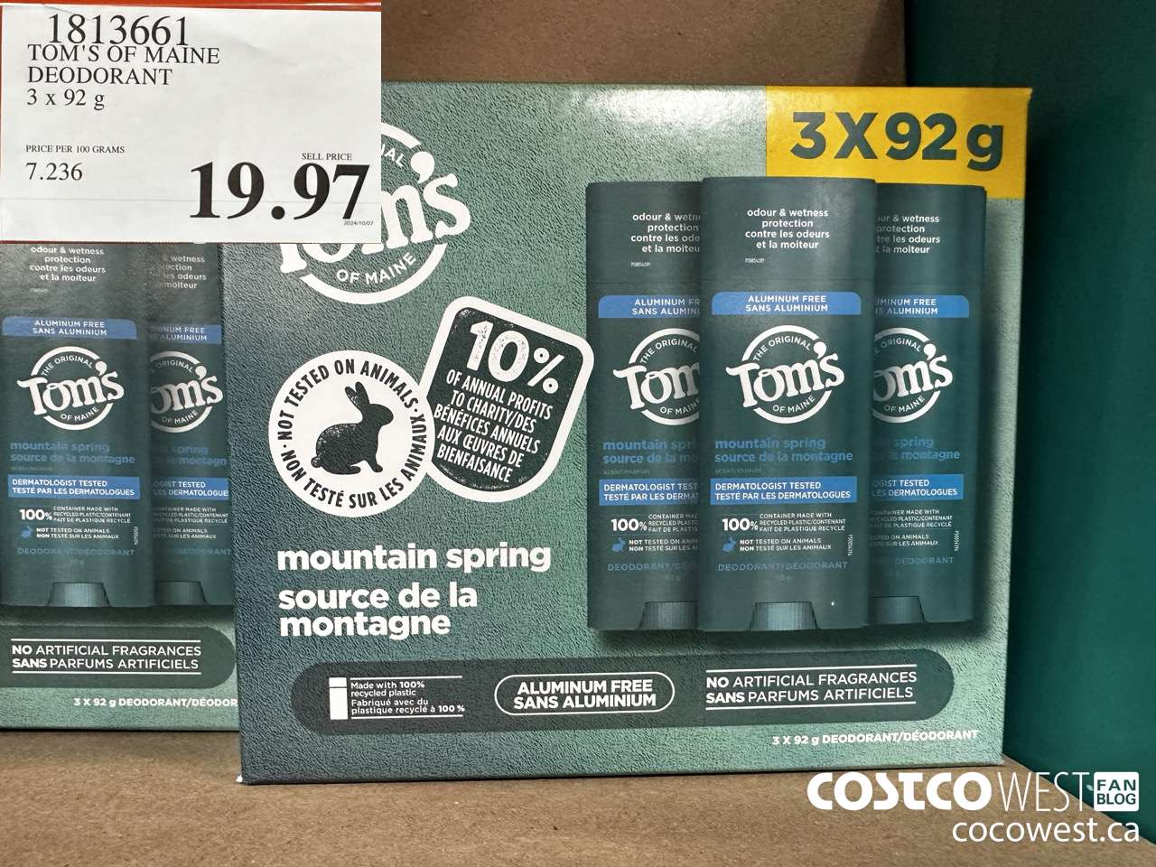 1813661 TOM'S OF MAINE DEODORANT 3 X 92G $19.97