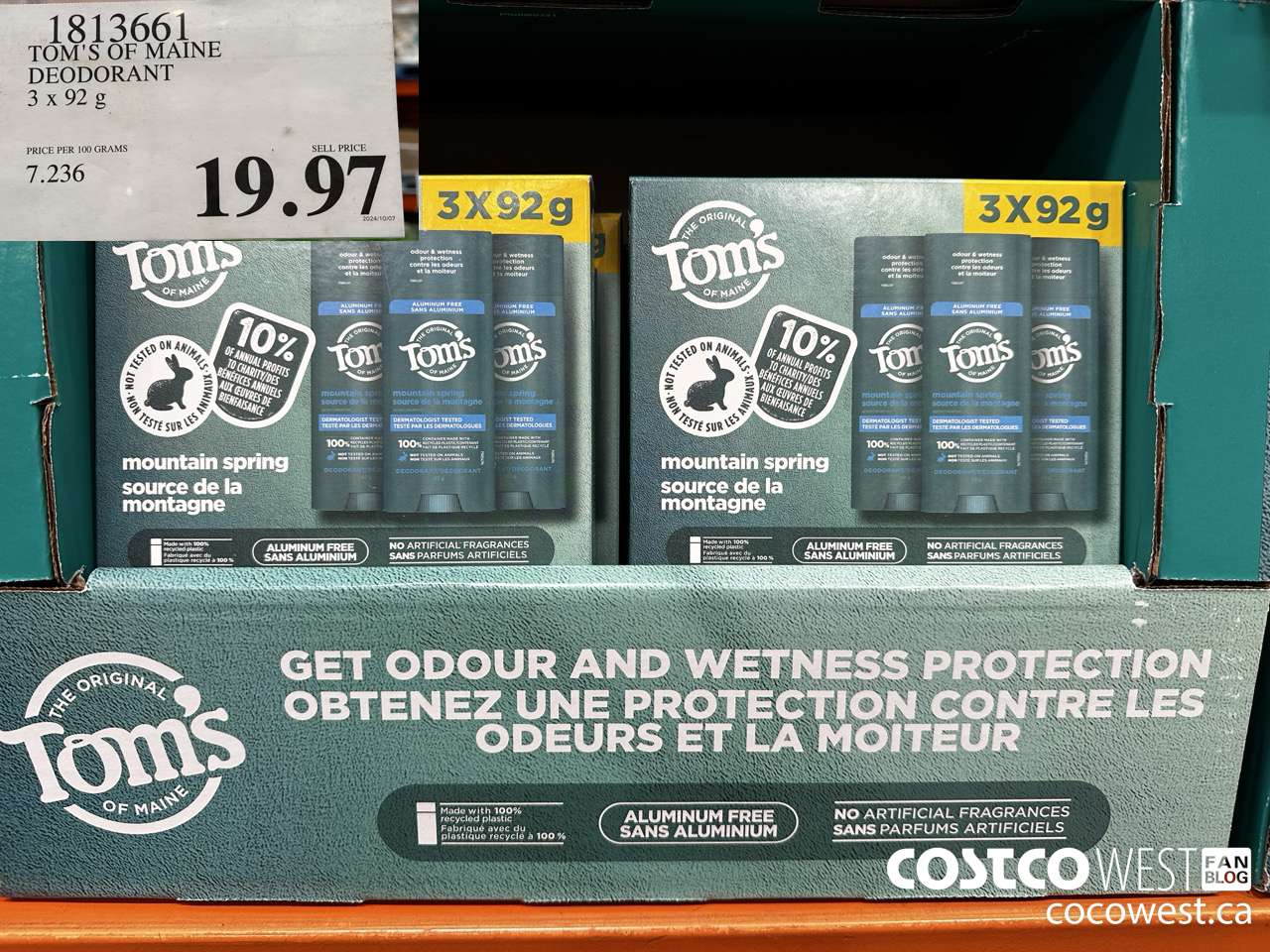 1813661 TOM'S OF MAINE DEODORANT 3 X 92G $19.97