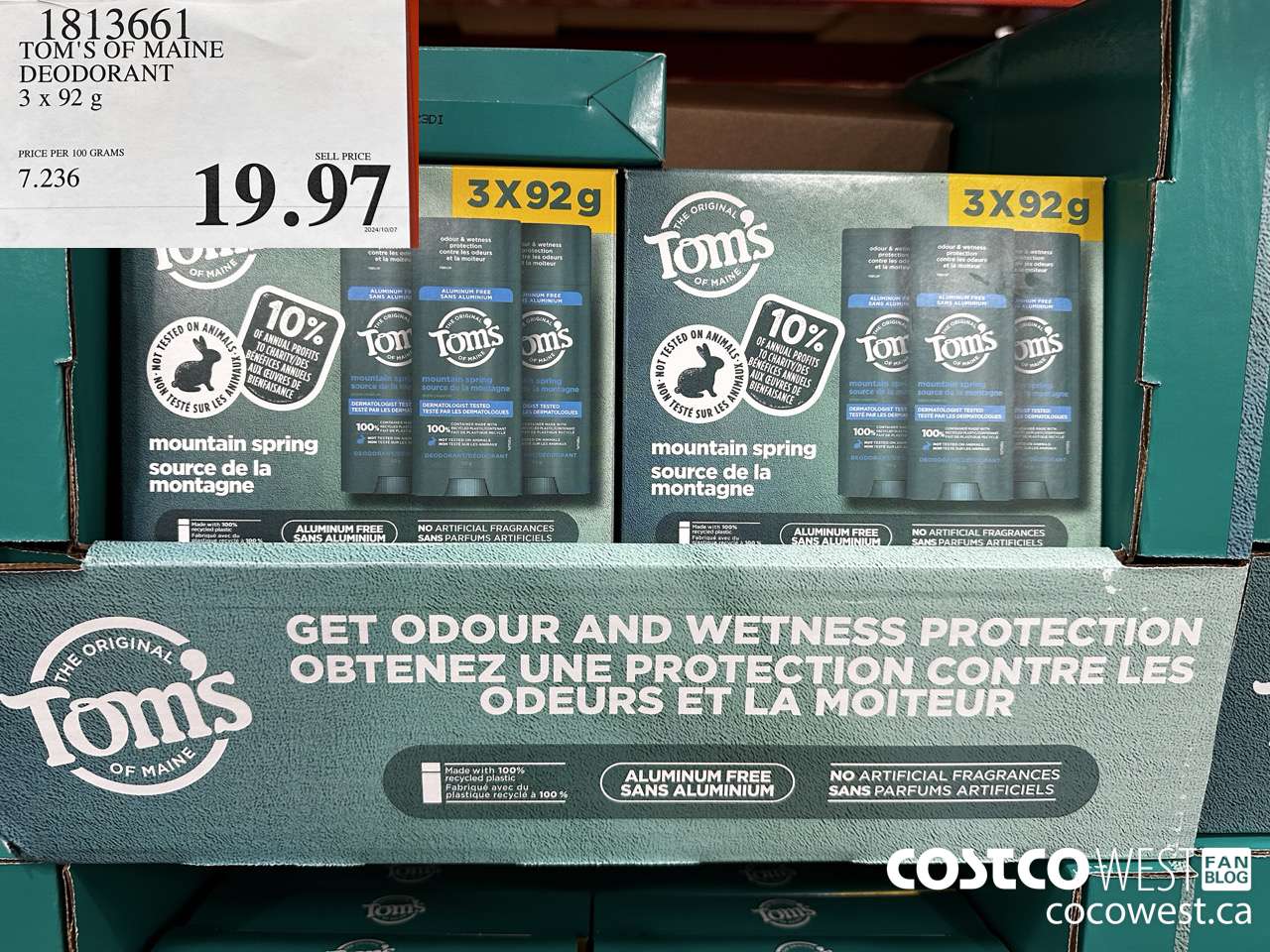 1813661 TOM'S OF MAINE DEODORANT 3 X 92G $19.97