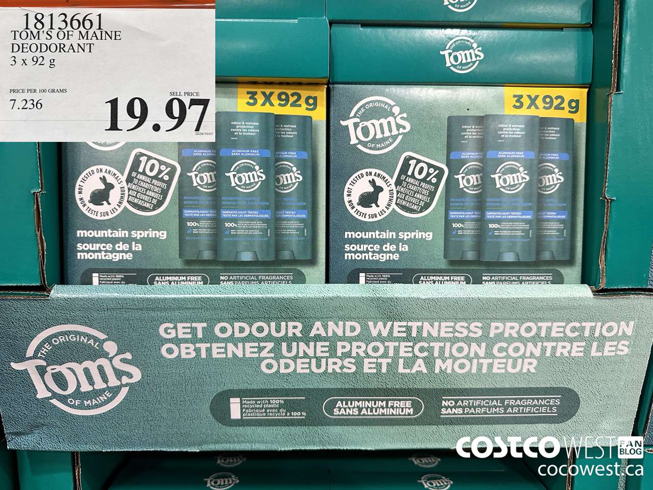 1813661 TOM'S OF MAINE DEODORANT 3 X 92G $19.97
